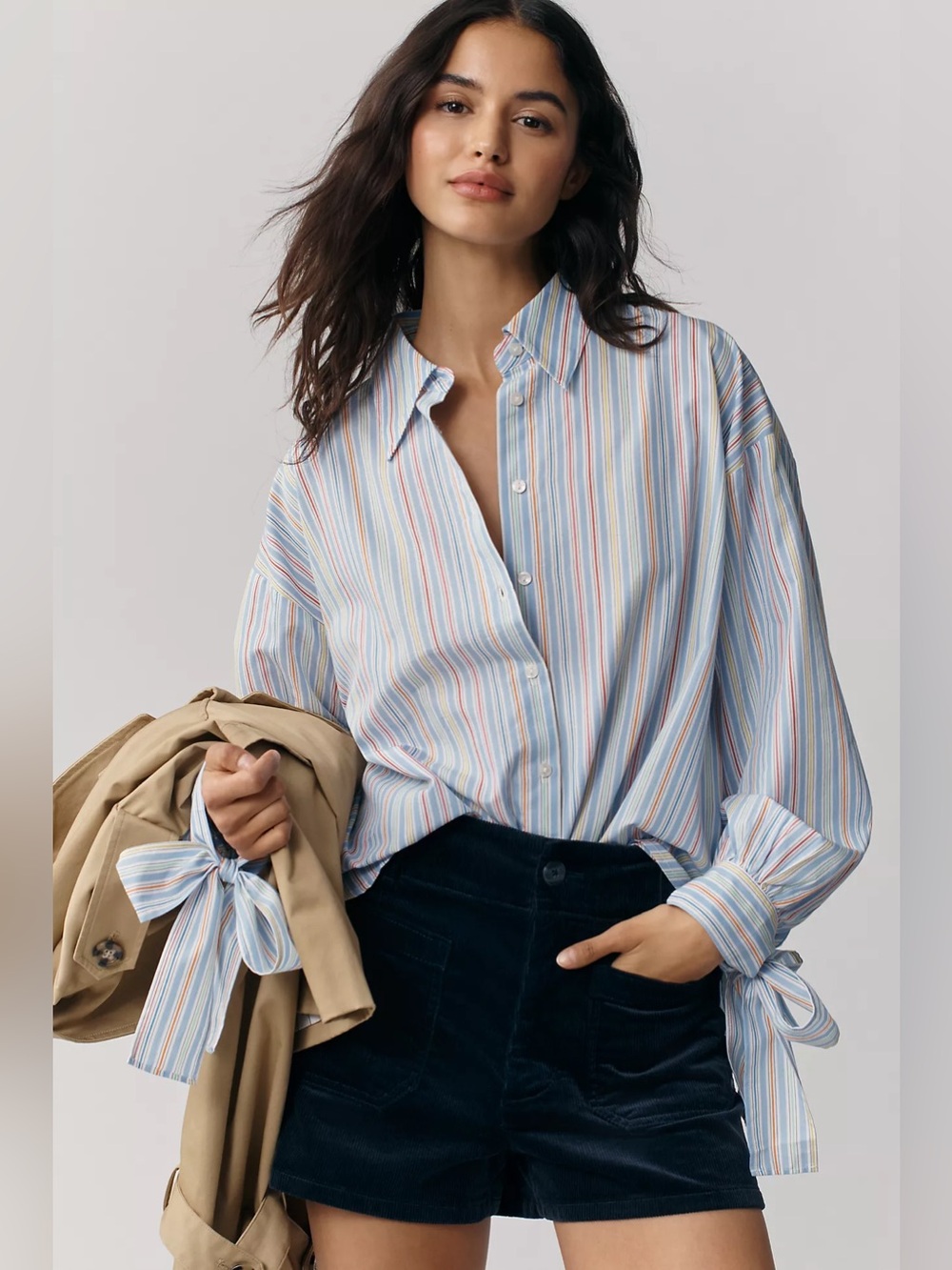 Maeve Buttdondown Bow-Cuff Shirt Multicolor Striped Blouse